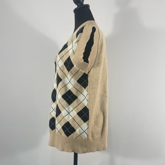 Argyle, Oversized, V Neck, Sweater Vest, Tan,Beige,White,Black, M/L - Picture 4 of 11